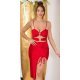 Rochie de club scurta, rosie, mulata, incretita, cu decupaje, asimetrica, Maia 2 - jojofashion.ro