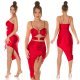 Rochie de club scurta, rosie, mulata, incretita, cu decupaje, asimetrica, Maia 8 - jojofashion.ro