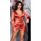 Rochie scurta din satin bronz mulata cu maneca lunga Althea  2 - jojofashion.ro