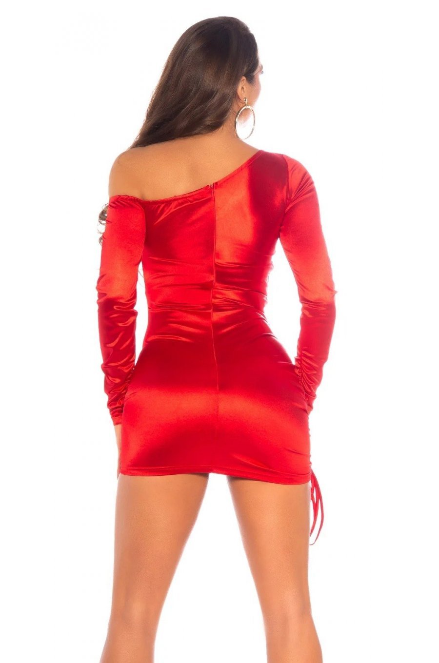 Rochie scurta rosie mulata din satin cu maneca lunga Rayes Rochie scurta rosie mulata din satin cu maneca lunga Rayes 2 - jojofashion.ro
