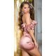 Rochie scurta din satin roz prafuit mulata cu volane cu umerii goi Roby 3 - jojofashion.ro