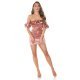 Rochie scurta din satin roz prafuit mulata cu volane cu umerii goi Roby 5 - jojofashion.ro