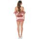 Rochie scurta din satin roz prafuit mulata cu volane cu umerii goi Roby 7 - jojofashion.ro