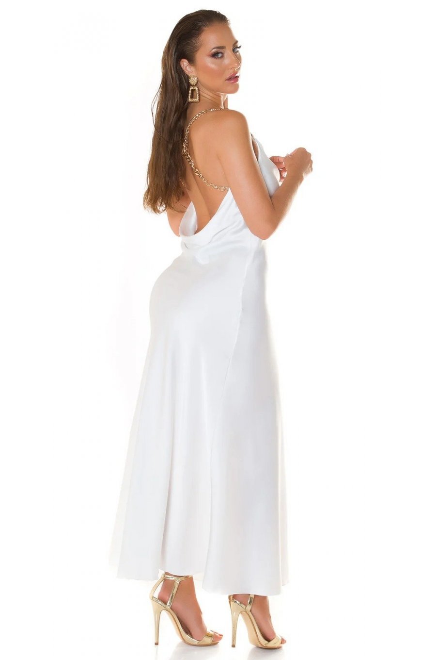 Rochie de club tip furou lunga satin alb India 5 - jojofashion.ro