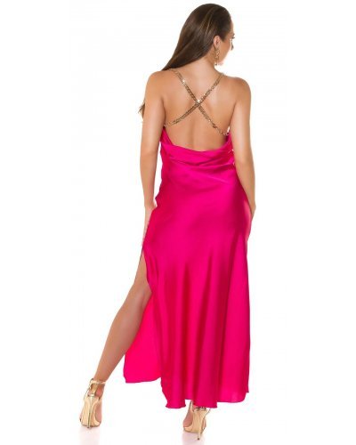 Rochie de club tip furou lunga satin roz ciclam India Rochii satin, Rochie de club tip furou lunga satin roz ciclam India - jojofashion.ro