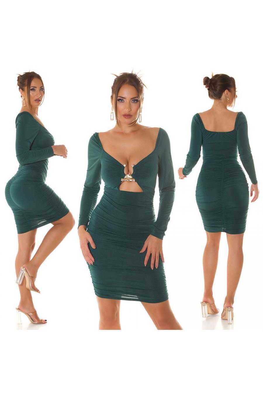 Rochie midi verde mulata cu maneca lunga Endellion Rochie midi verde mulata cu maneca lunga Endellion 7 - jojofashion.ro