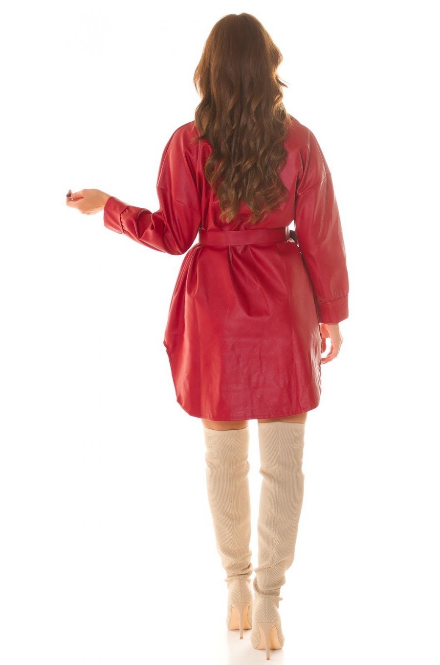Rochie scurta rosie tip camasa din piele eco Fay Rochie scurta rosie tip camasa din piele eco Fay 5 - jojofashion.ro