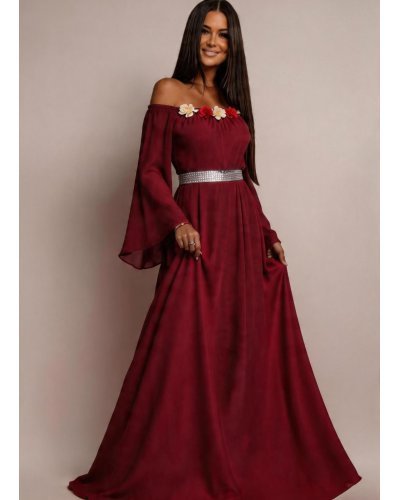 Rochii marimi mari, Rochie lunga ocazie din voal burgundy FairyTale - jojofashion.ro