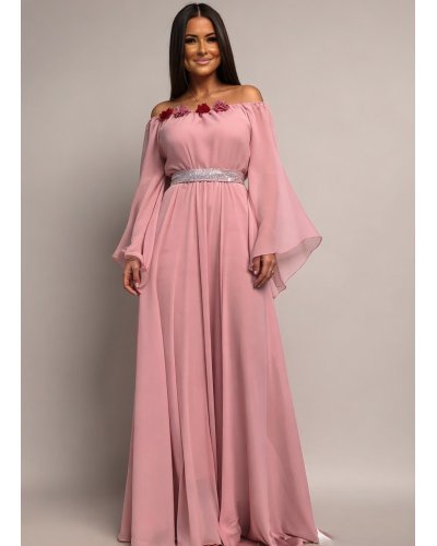 Rochii lungi, Rochie lunga din voal roz FairyTale - jojofashion.ro