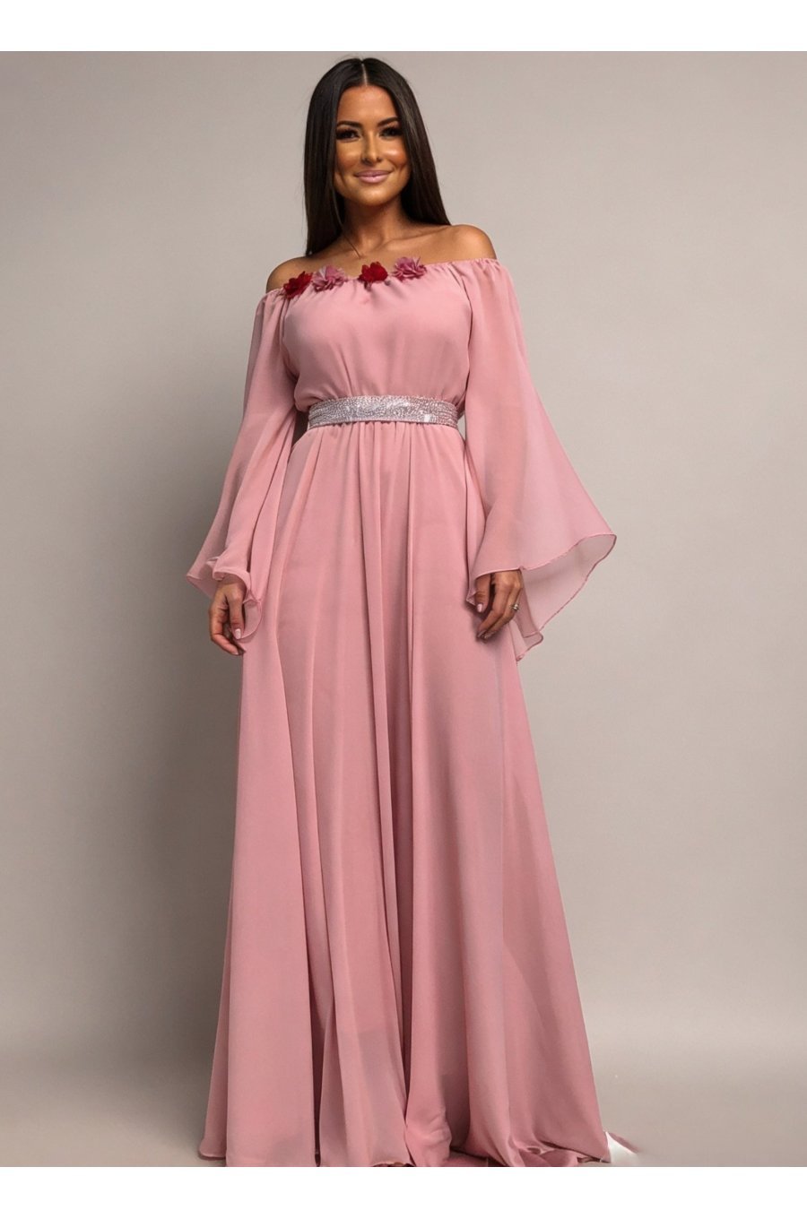 Rochie lunga din voal roz FairyTale 1 - jojofashion.ro