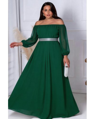 Rochii de Ocazie Elegante, Rochie de ocazie din voal verde  lunga Afrodita - jojofashion.ro
