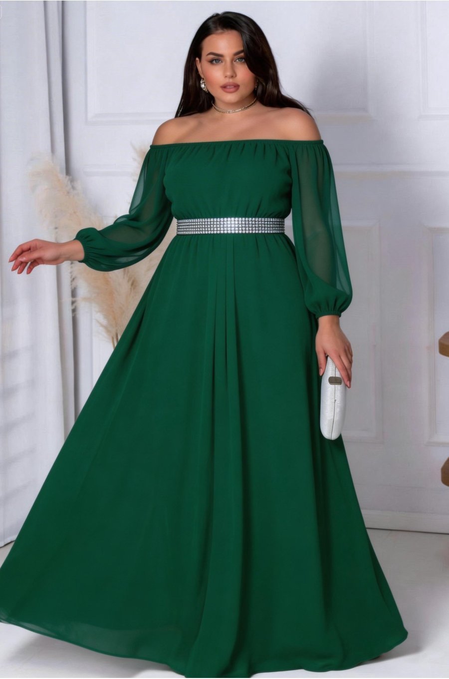 Rochie de ocazie din voal verde  lunga Afrodita 2 - jojofashion.ro
