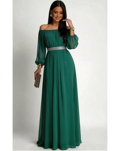 Rochii de Ocazie Elegante, Rochie de ocazie din voal verde  lunga Afrodita - jojofashion.ro