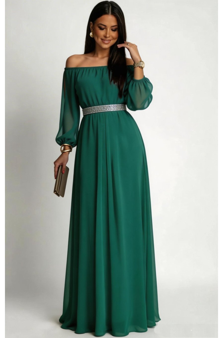 Rochie de ocazie din voal verde  lunga Afrodita 1 - jojofashion.ro