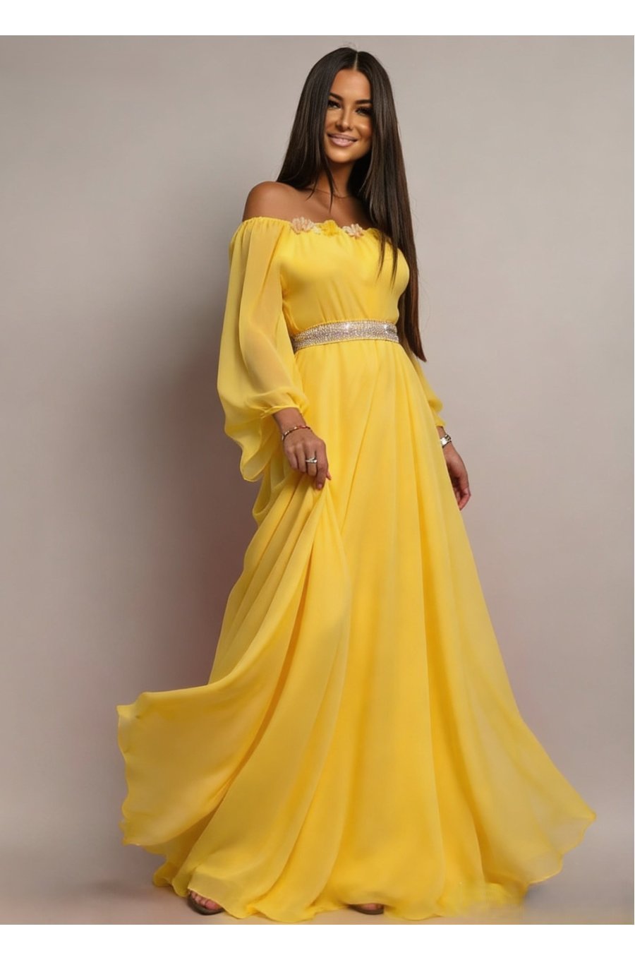 Rochie lunga galbena din voal vaporoasa FairyTale 1 - jojofashion.ro