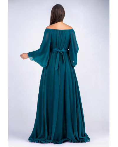 Rochii verzi, Rochie de ocazie lunga din voal turcoaz Cinderella - jojofashion.ro