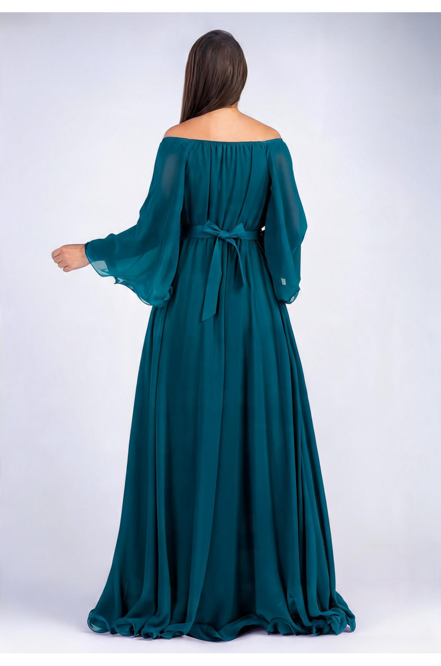 Rochie de ocazie lunga din voal turcoaz Cinderella 2 - jojofashion.ro