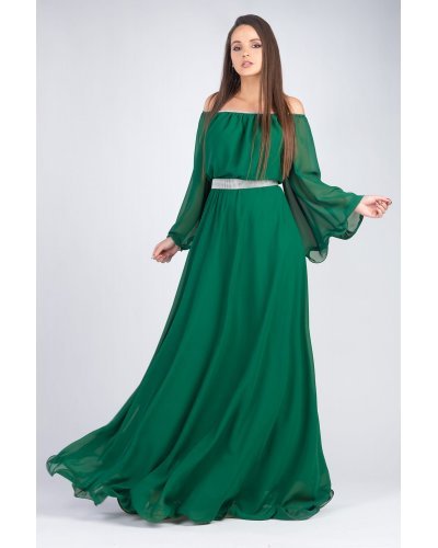 Rochii verzi, Rochie de ocazie lunga din voal verde smarald Cinderella - jojofashion.ro