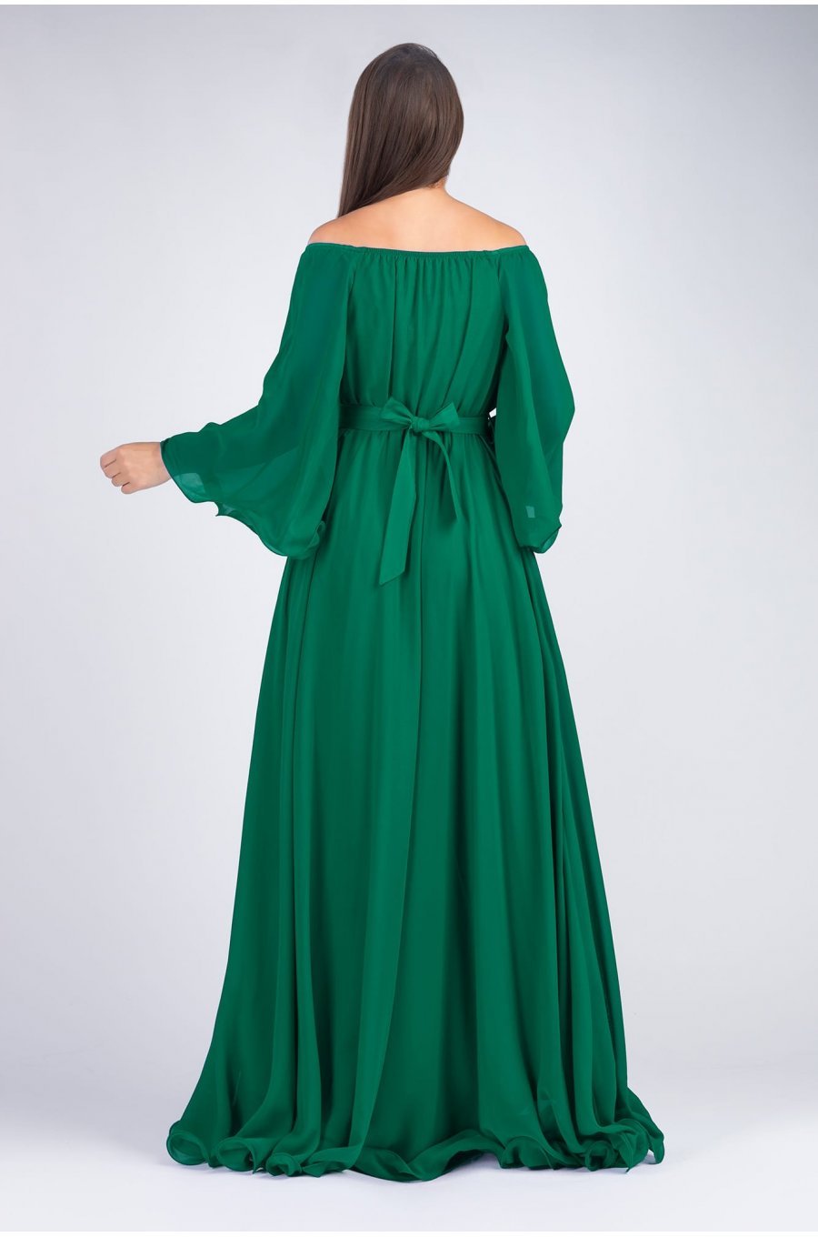 Rochie lunga verde smarald din voal Cinderella 2 - jojofashion.ro