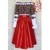 Rochie traditonala midi, din tafta, rosie, cu maneca lunga, Alessa