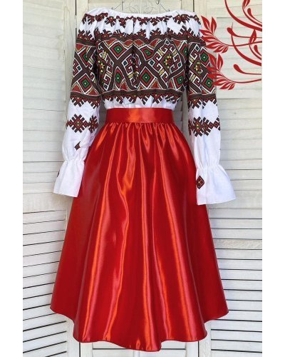Rochie traditonala midi, din tafta, rosie, cu maneca lunga, Alessa Rochii rosii, Rochie traditonala midi, din tafta, rosie, cu maneca lunga, Alessa - jojofashion.ro
