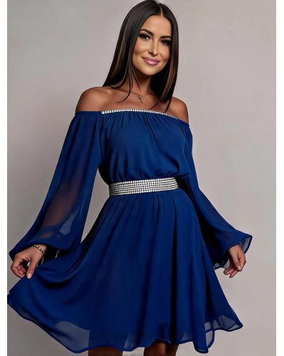 Rochii de Ocazie, Rochie midi albastra din voal vaporoasa Alexia - jojofashion.ro