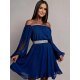 Rochie midi albastra din voal vaporoasa Alexia 2 - jojofashion.ro
