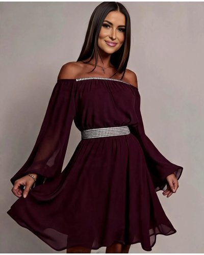 Rochii de Ocazie, Rochie de ocazie midi vaporoasa din voal mov Alexia - jojofashion.ro