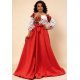 Rochie traditionala lunga din tafta rosie cu maci Anna 4 - jojofashion.ro