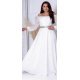 Rochie cununie civila lunga, voal, alba,  cu maneca lunga si umerii goi, Afrodita 3 - jojofashion.ro