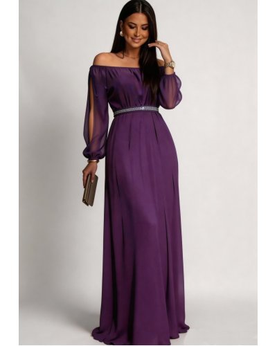 Rochie de ocazie vaporoasa lunga voal mov Afrodita - jojofashion.ro