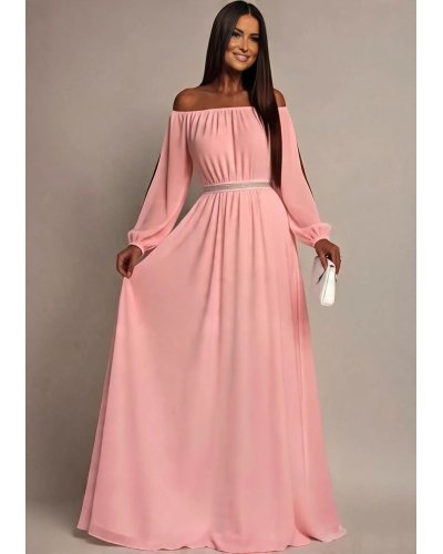 Rochii vaporoase, Rochie lunga roz pal din voal vaporoasa Afrodita - jojofashion.ro
