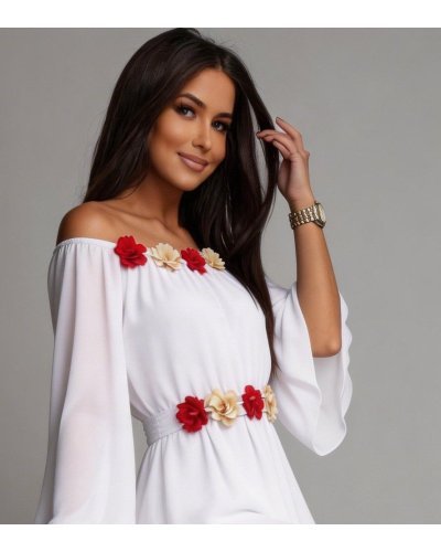 Rochii, Rochie cununie civila, scurta, din voal, alba, cu maneca lunga, Raisa - jojofashion.ro