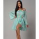 Rochie de ocazie scurta din voal menta vaporoasa cu maneca lunga Raisa 2 - jojofashion.ro