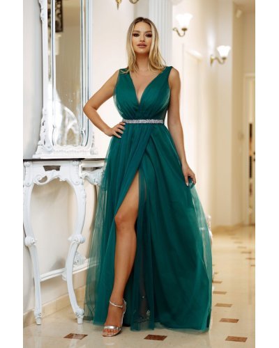 Rochie lunga eleganta cu tul verde smarald Adele Rochie lunga eleganta cu tul verde smarald Adele - jojofashion.ro