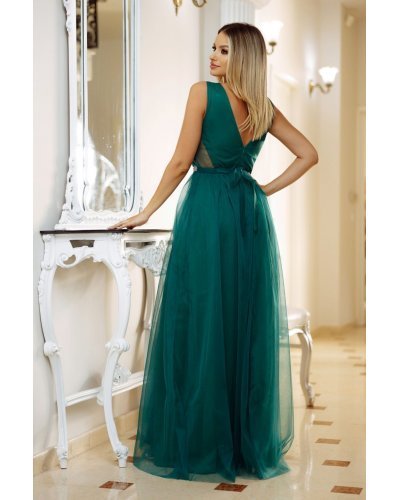 Rochie lunga eleganta cu tul verde smarald Adele Rochii lungi, Rochie lunga eleganta cu tul verde smarald Adele - jojofashion.ro