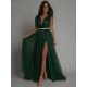 Rochie lunga eleganta cu tul verde smarald Adele 2 - jojofashion.ro