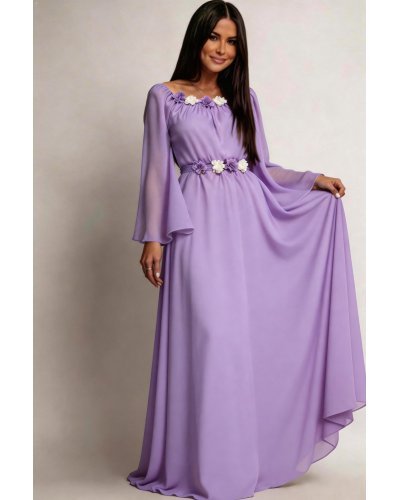 Rochii de Ocazie Elegante, Rochie lunga din voal vaporoasa lila lavanda AngelD - jojofashion.ro