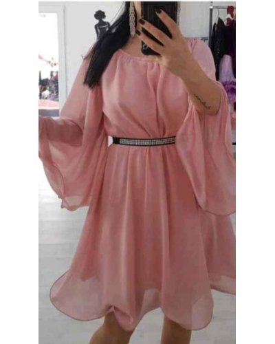 Rochie midi de ocazie din voal roz pal fluida Vanessa Rochii cununie civila, Rochie midi de ocazie din voal roz pal fluida Vanessa - jojofashion.ro