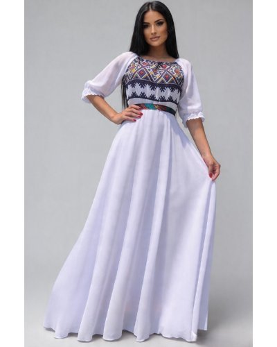 Rochii marimi mari, Rochie lunga alba eleganta din voal traditionala Analisa - jojofashion.ro