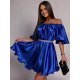 Rochie baby doll scurta din satin albastra Jimena 2 - jojofashion.ro