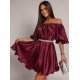 Rochie baby doll scurta din satin burgundy Jimena 2 - jojofashion.ro
