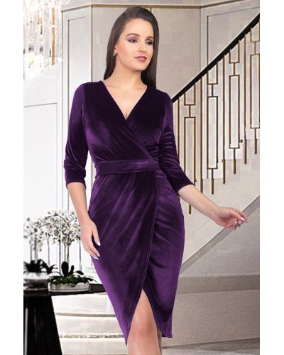 Rochie midi mulata din catifea mov Crenguta Rochii de nasa, Rochie midi mulata din catifea mov Crenguta - jojofashion.ro