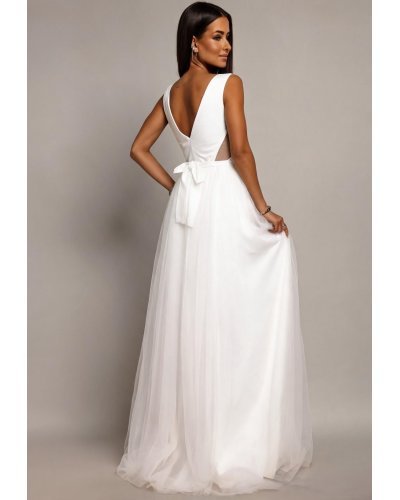 Rochii tulle, Rochie cununie civila alba lunga din tulle Adele1  - jojofashion.ro