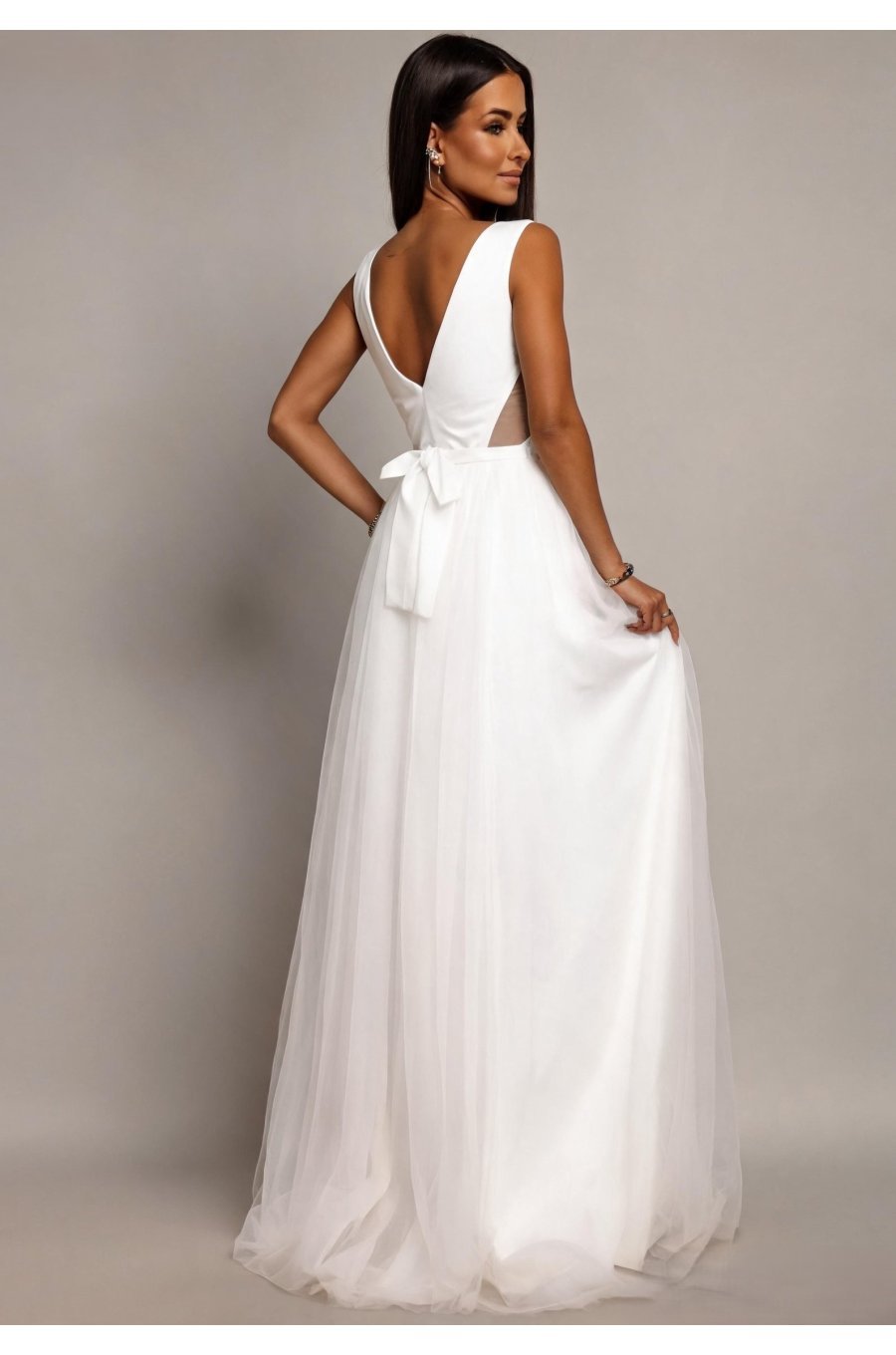 Rochie cununie civila alba lunga din tulle Adele1  2 - jojofashion.ro