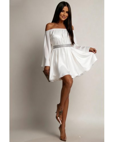 Rochii cununie civila, Rochie cununie civila scurta alba din satin babydoll Odessa  - jojofashion.ro
