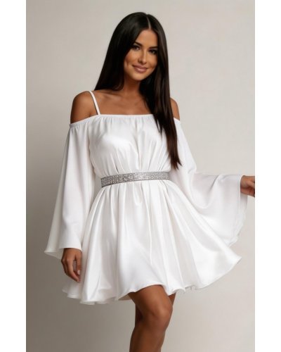 Rochii cununie civila, Rochie cununie civila scurta alba din satin babydoll Odessa  - jojofashion.ro
