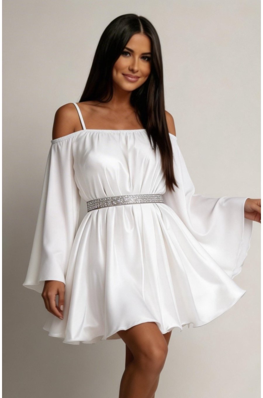 Rochie cununie civila scurta alba din satin babydoll Odessa  2 - jojofashion.ro