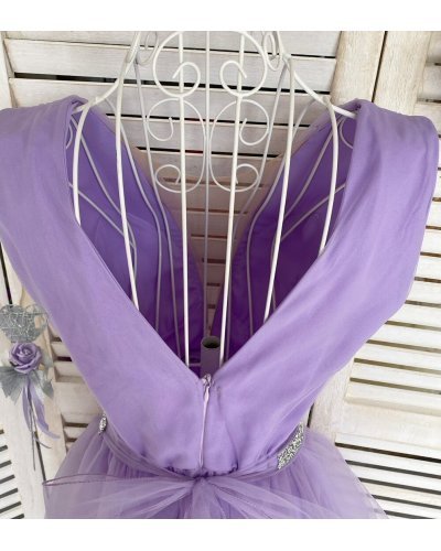Rochie de ocazie scurta din tul lila lavanda baby doll Adelya  Rochii de Ocazie Elegante, Rochie de ocazie scurta din tul lila lavanda baby doll Adelya  - jojofashion.ro