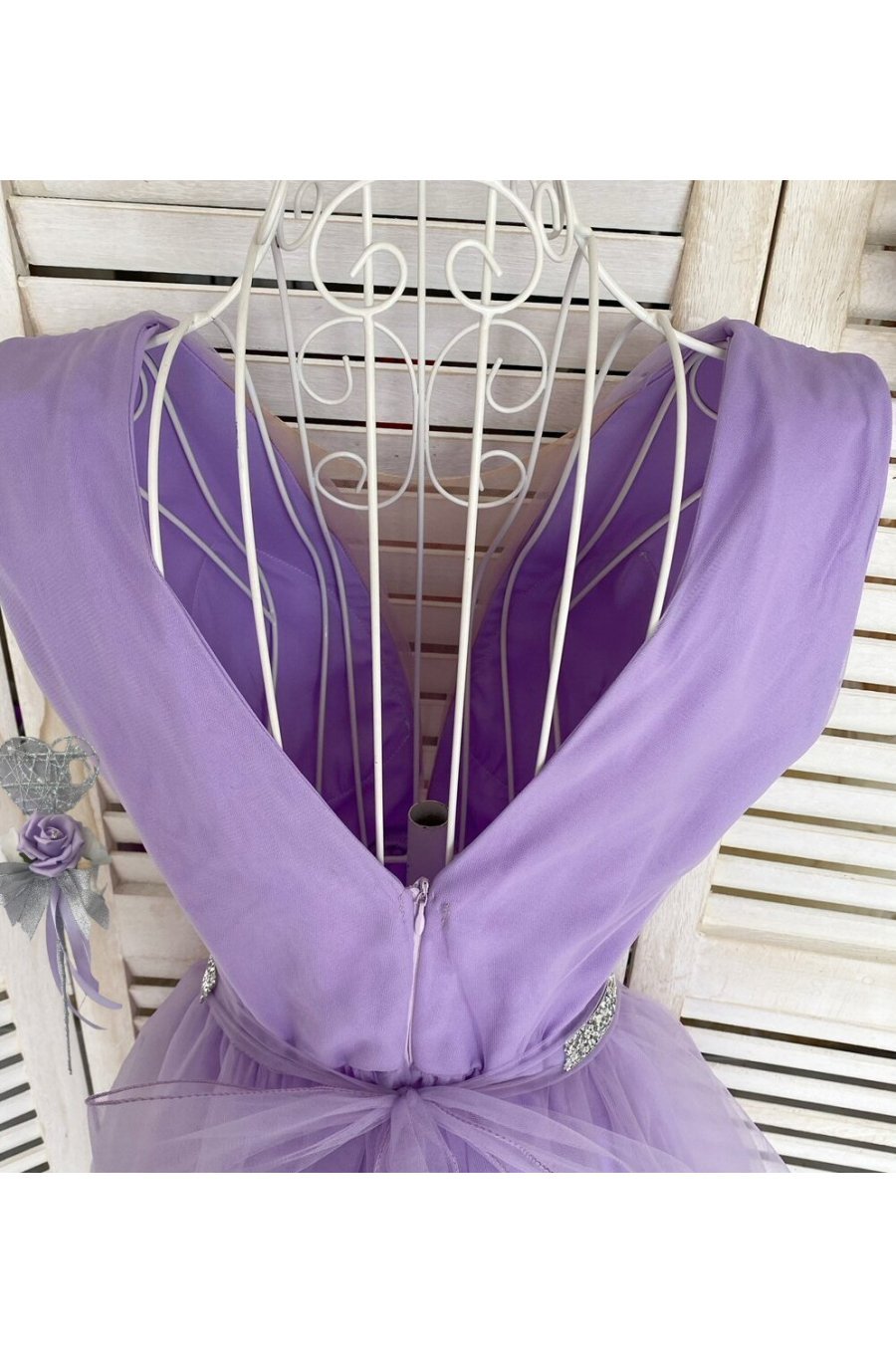 Rochie de ocazie scurta din tul lila lavanda baby doll Adelya  2 - jojofashion.ro